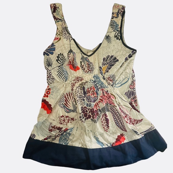 RIC RAC Anthropologie Gorgeous Floral Ruched Knit Swing Stretch Tank Top Small - Picture 4 of 6